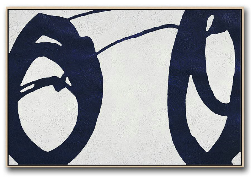 Large Canvas Wall Art For Sale,Horizontal Abstract Painting Navy Blue Minimalist Painting On Canvas,Abstract Painting Modern Art